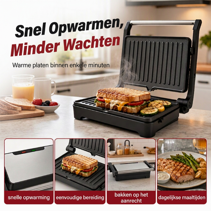 🥪🔥 Elektrische sandwich- en paninigrill met 180° plaat