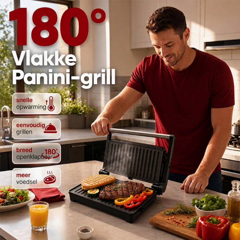 🥪🔥 Elektrische sandwich- en paninigrill met 180° plaat