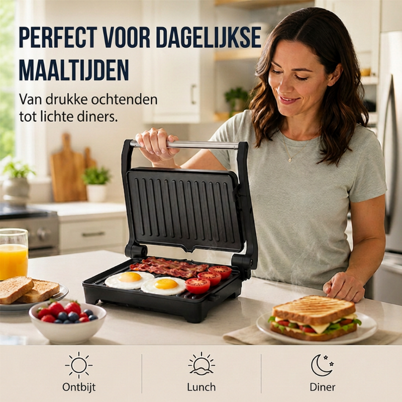 🥪🔥 Elektrische sandwich- en paninigrill met 180° plaat