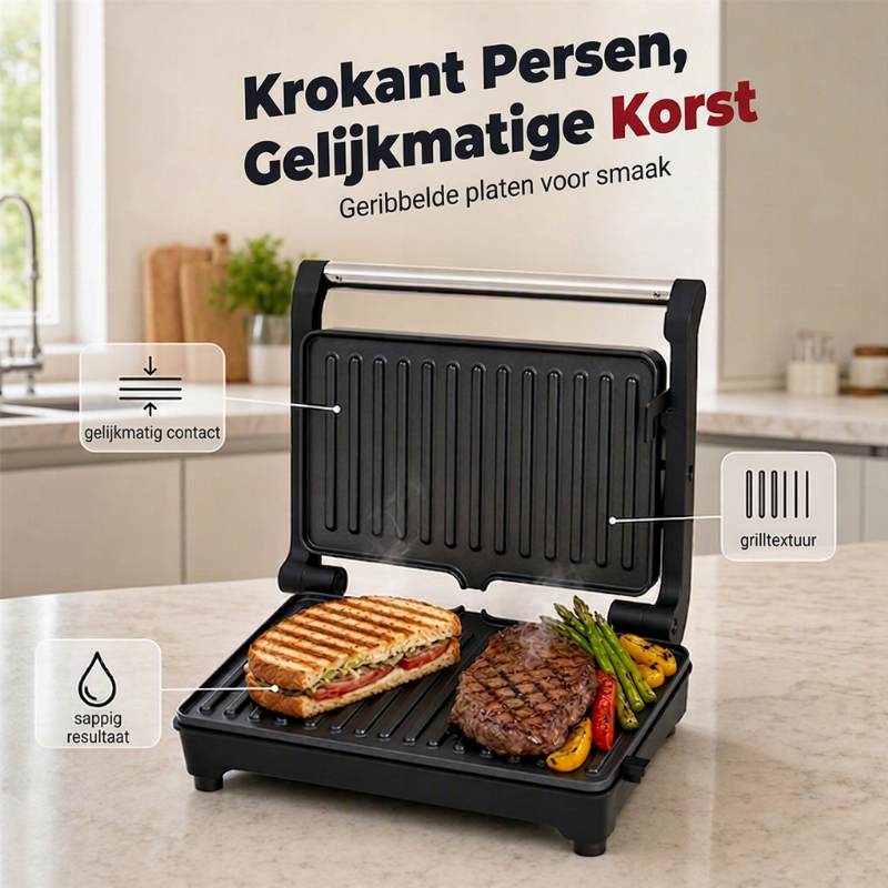 🥪🔥 Elektrische sandwich- en paninigrill met 180° plaat