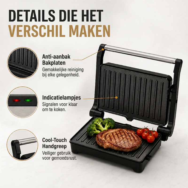 🥪🔥 Elektrische sandwich- en paninigrill met 180° plaat