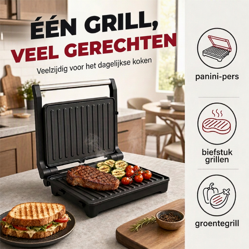 🥪🔥 Elektrische sandwich- en paninigrill met 180° plaat