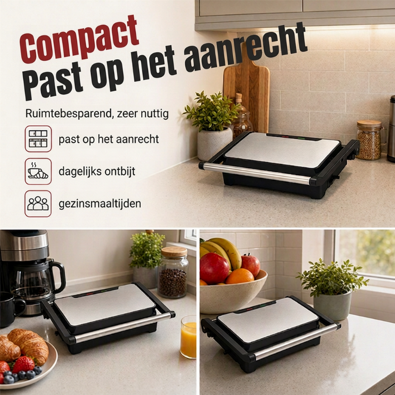 🥪🔥 Elektrische sandwich- en paninigrill met 180° plaat