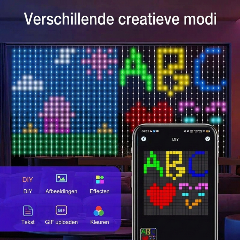 💥🌈 50% KORTING! Van gewone lichtjes naar een spectaculaire lichtshow! Teken patronen, voeg tekst of foto's toe en laat de kleuren dansen op de muziek – waterdicht & USB-gevoed!