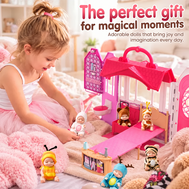 🎁Nu 50% Korting! Mini Reborn Babypoppen Set – Levensechte Mini Poppen met Schattige Dierenbadjasjes, Perfect Cadeau voor Kinderen