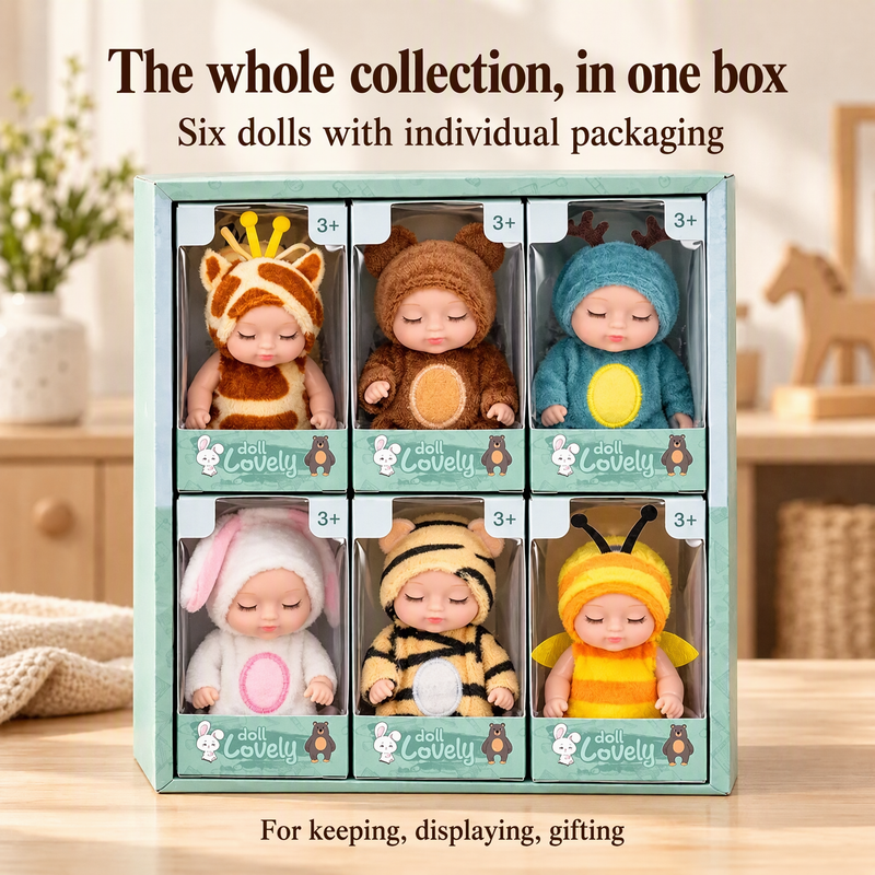 🎁Nu 50% Korting! Mini Reborn Babypoppen Set – Levensechte Mini Poppen met Schattige Dierenbadjasjes, Perfect Cadeau voor Kinderen