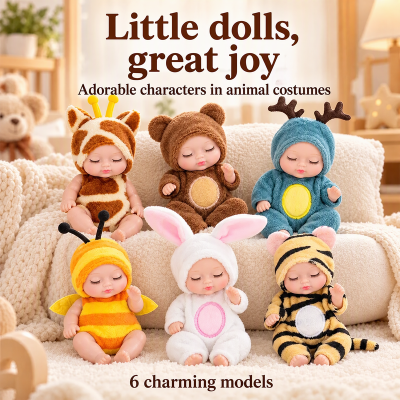 🎁Nu 50% Korting! Mini Reborn Babypoppen Set – Levensechte Mini Poppen met Schattige Dierenbadjasjes, Perfect Cadeau voor Kinderen