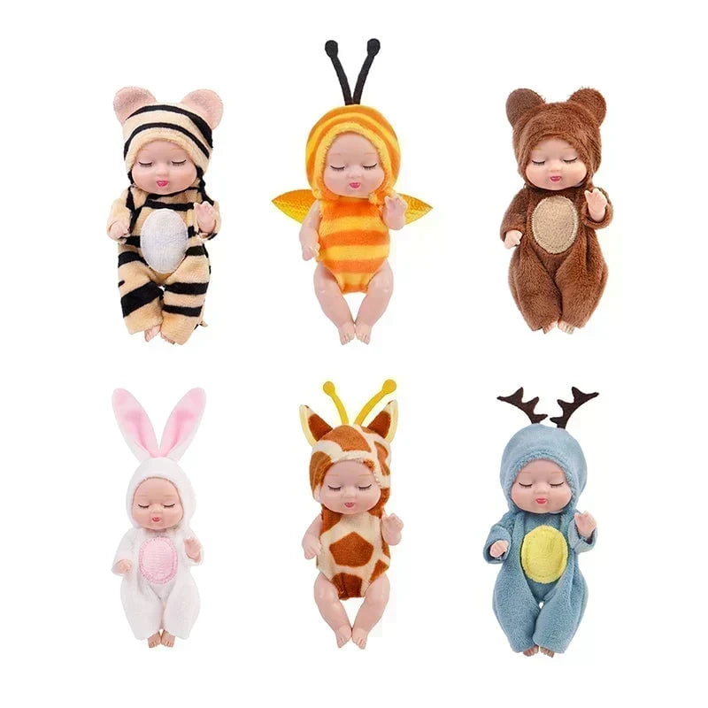 🎁Nu 50% Korting! Mini Reborn Babypoppen Set – Levensechte Mini Poppen met Schattige Dierenbadjasjes, Perfect Cadeau voor Kinderen
