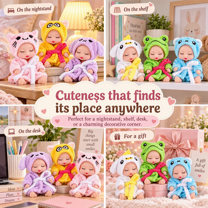 🎁Nu 50% Korting! Mini Reborn Babypoppen Set – Levensechte Mini Poppen met Schattige Dierenbadjasjes, Perfect Cadeau voor Kinderen