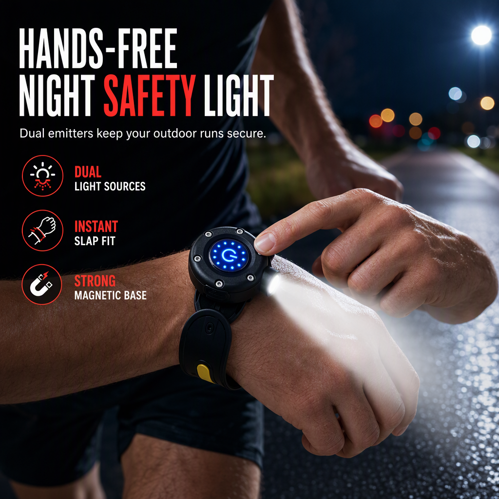 ⌚NU 50% KORTING! Multifunctionele Polsveiligheidslamp – Handsfree Dubbele LED Polslamp met Magnetische Basis voor Hardlopen in het Donker, Fietsen & Buitenwerk