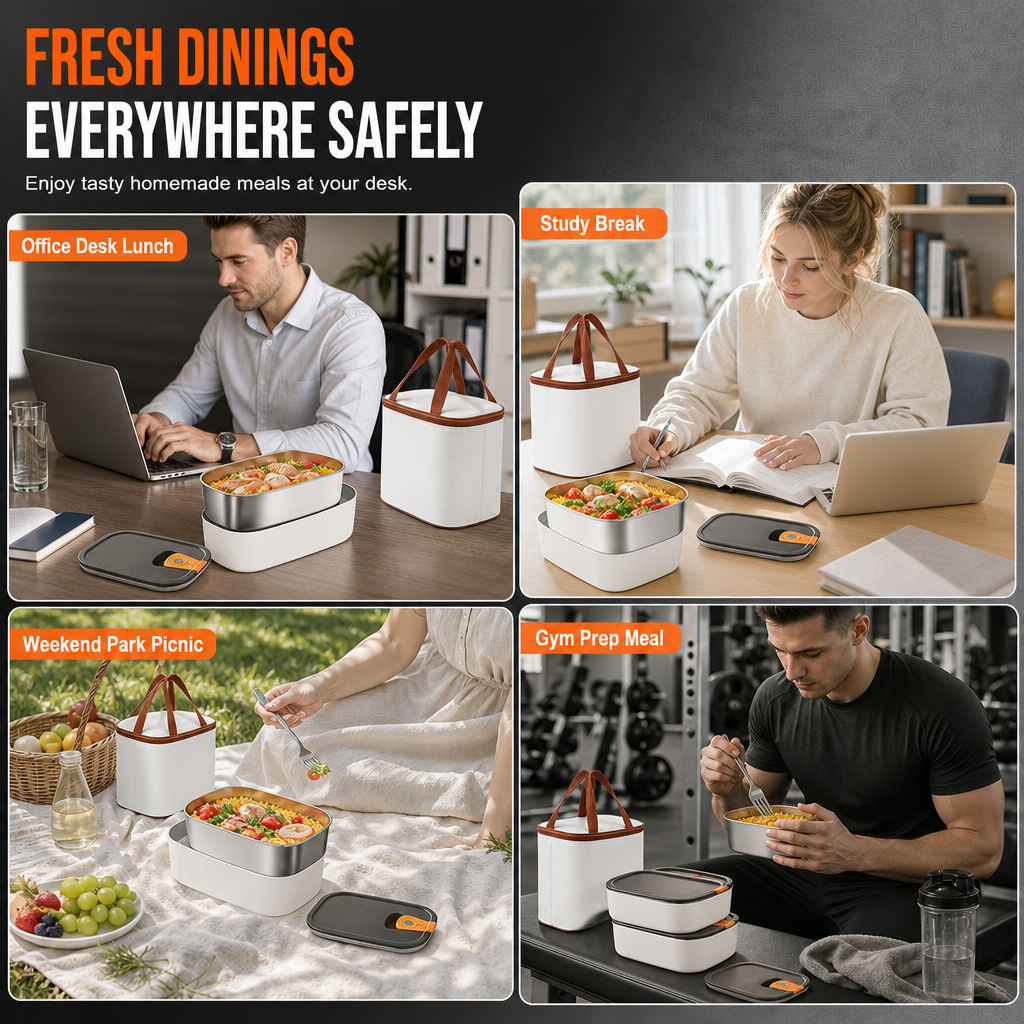 🍱NU 50% KORTING! Lekvrije 304 Roestvrijstalen Lunchbox – Magnetronbestendige Verdeelde Voedselcontainer voor Kantoor & School