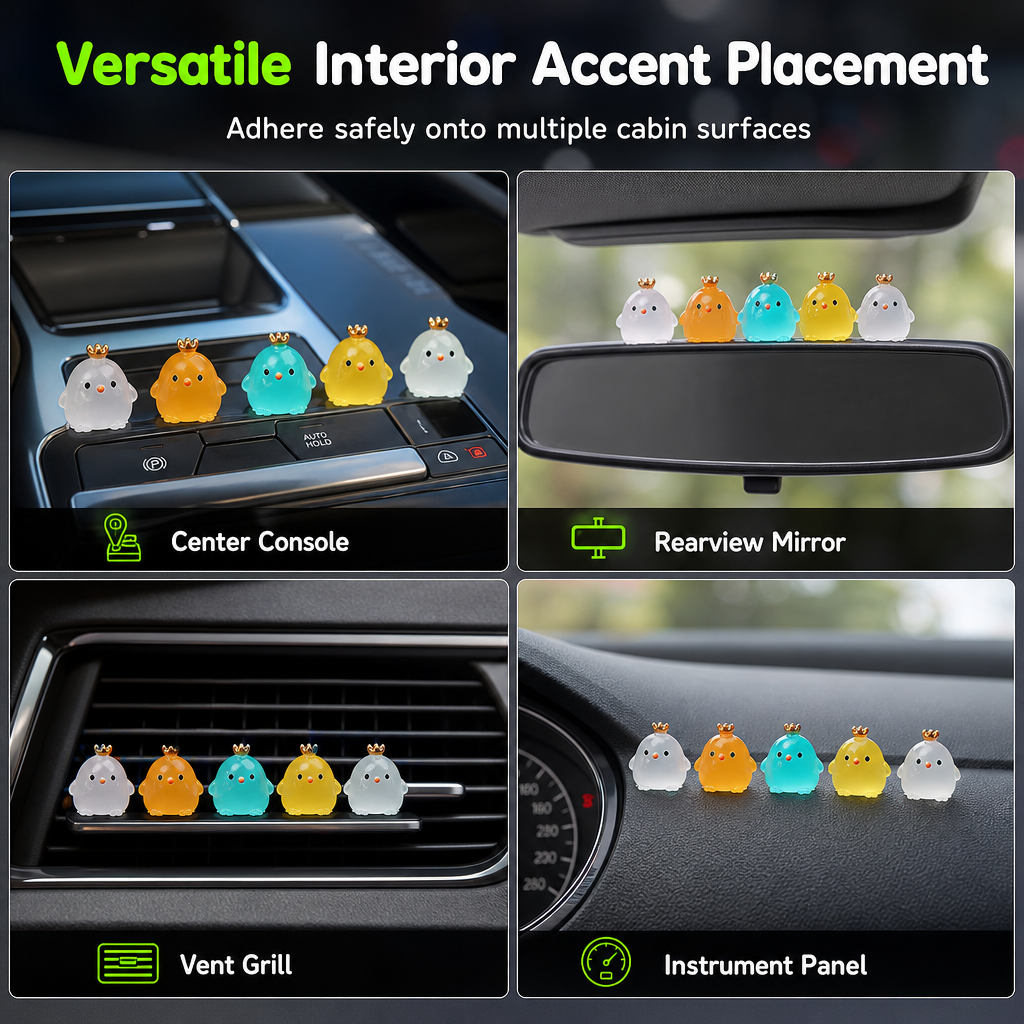 5-Delige Mini Lichtgevende Kuikentjes voor Auto Dashboard & Uitlijning