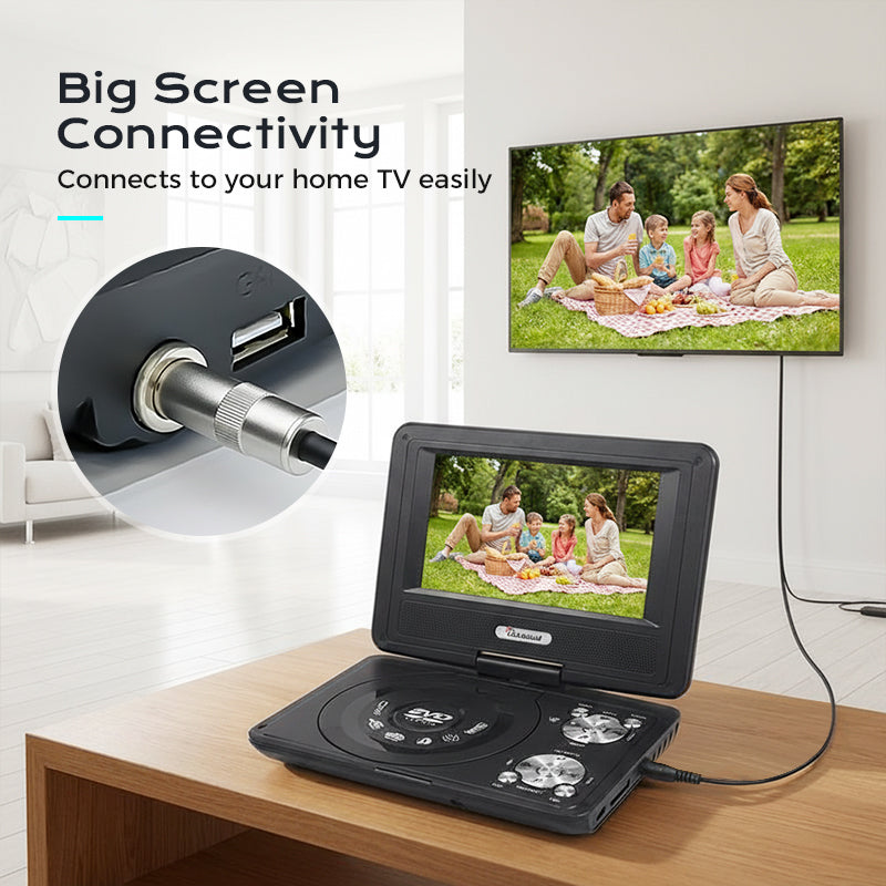 🔥FLASH SALE🔥 Draagbare DVD/EVD-speler met Gamefunctie – 7-Inch Draaibaar Scherm, Oplaadbare Lithiumbatterij – EVD/DVD/CD/AVI/MPEG-4/JPG – USB & AV – 12V! 🎮✨