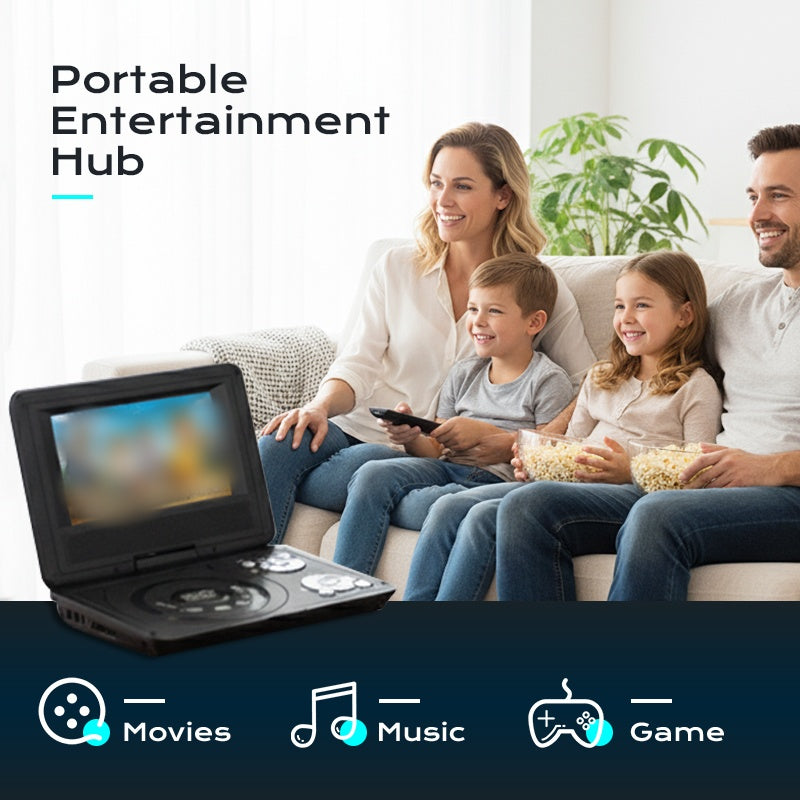 🔥FLASH SALE🔥 Draagbare DVD/EVD-speler met Gamefunctie – 7-Inch Draaibaar Scherm, Oplaadbare Lithiumbatterij – EVD/DVD/CD/AVI/MPEG-4/JPG – USB & AV – 12V! 🎮✨