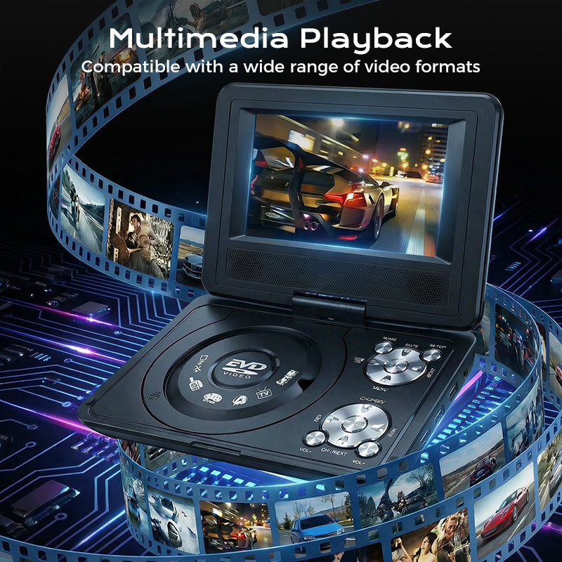 🔥FLASH SALE🔥 Draagbare DVD/EVD-speler met Gamefunctie – 7-Inch Draaibaar Scherm, Oplaadbare Lithiumbatterij – EVD/DVD/CD/AVI/MPEG-4/JPG – USB & AV – 12V! 🎮✨