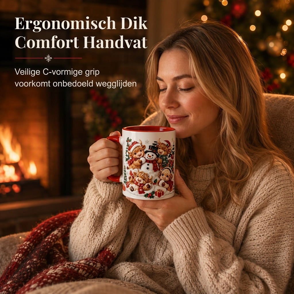 🎄☕ Kerst Keramische Mok – Feestelijke Prints, Comfortabel Rood Handvat & Gezellige Wintermomenten