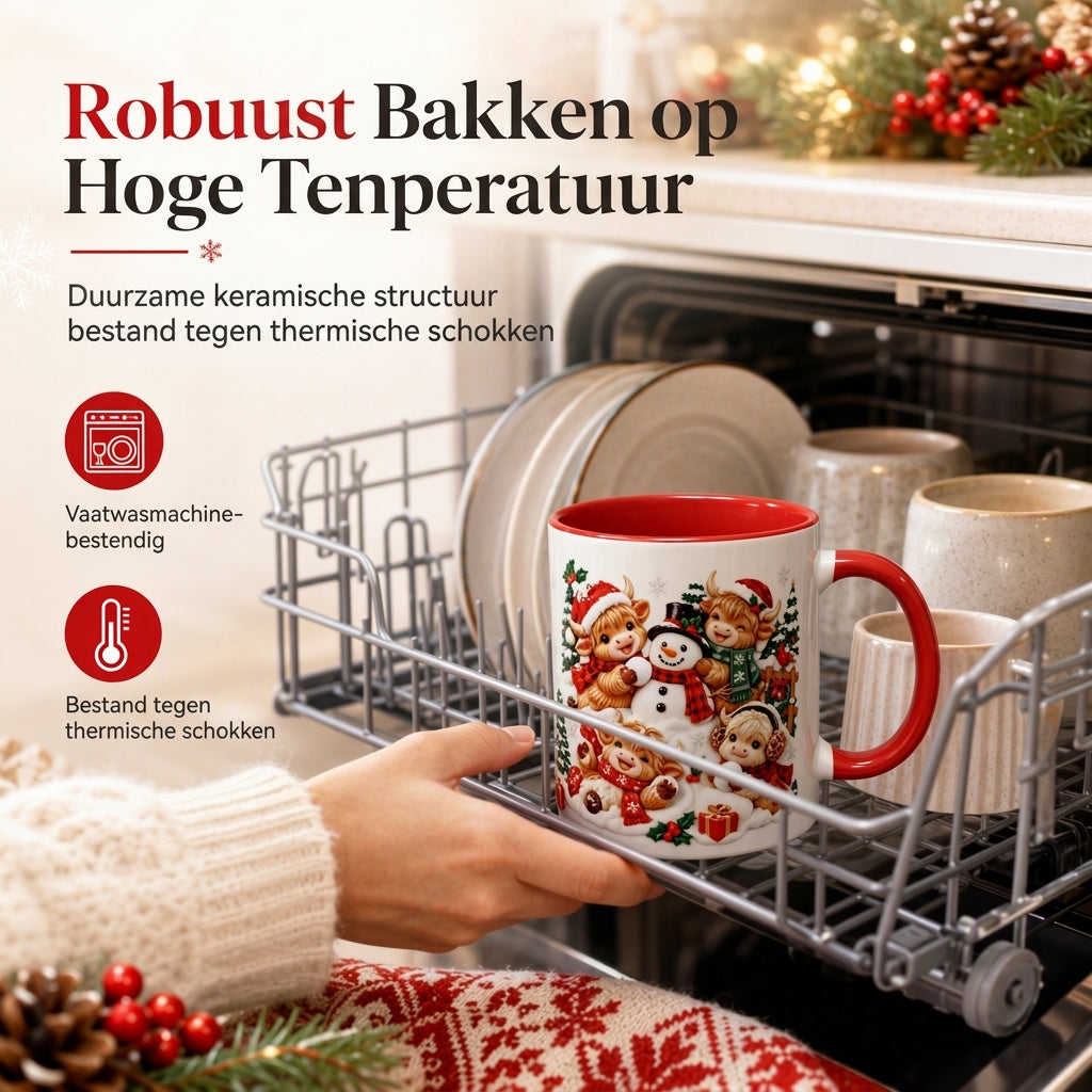 🎄☕ Kerst Keramische Mok – Feestelijke Prints, Comfortabel Rood Handvat & Gezellige Wintermomenten