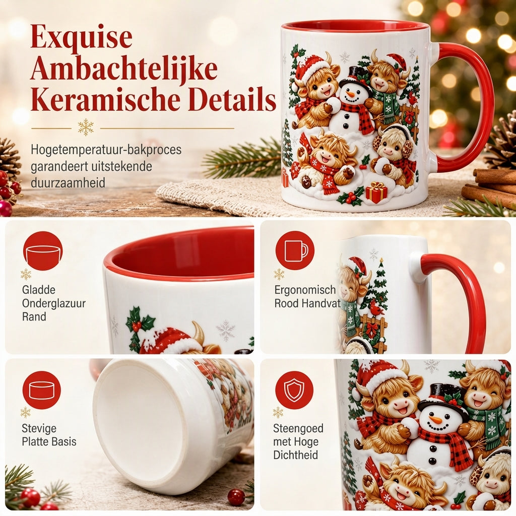 🎄☕ Kerst Keramische Mok – Feestelijke Prints, Comfortabel Rood Handvat & Gezellige Wintermomenten