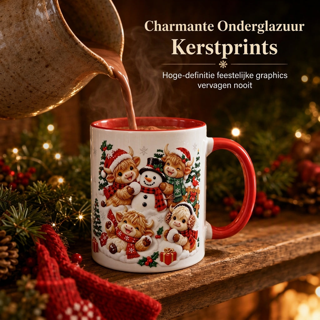 🎄☕ Kerst Keramische Mok – Feestelijke Prints, Comfortabel Rood Handvat & Gezellige Wintermomenten