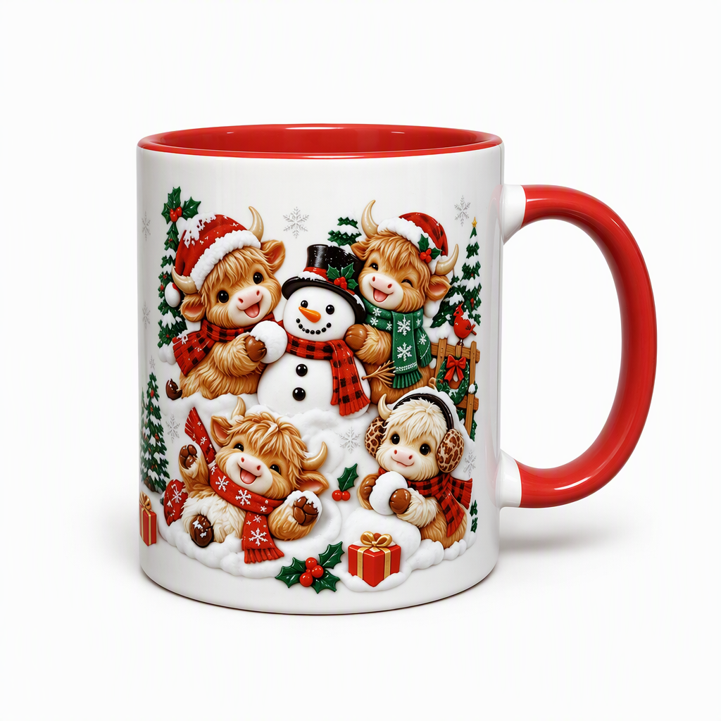 🎄☕ Kerst Keramische Mok – Feestelijke Prints, Comfortabel Rood Handvat & Gezellige Wintermomenten