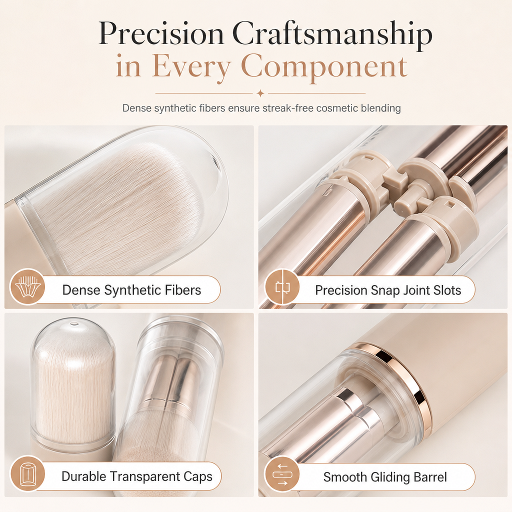 ⏳ Tijdelijke aanbieding⏳ 5 in 1 uitschuifbare make up kwastenset Compacte reiscapsule met poederkwast en siliconen lipkwast In vier kleuren