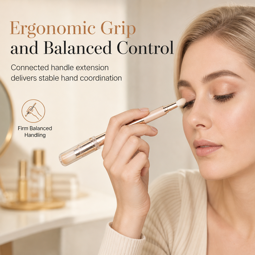 ⏳ Tijdelijke aanbieding⏳ 5 in 1 uitschuifbare make up kwastenset Compacte reiscapsule met poederkwast en siliconen lipkwast In vier kleuren