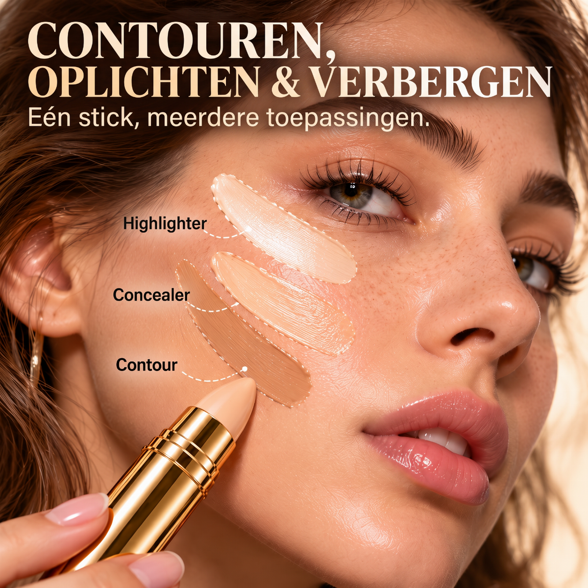 Natuurlijke naadloze concealerstift – 3-in-1: camoufleren, ophelderen & contouren