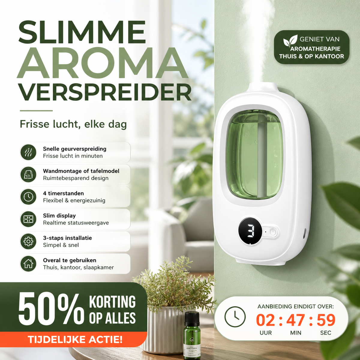 🌿 50% korting! Automatische aromadiffuser – verspreidt geur automatisch, voor een frisse & aangename ruimte. Eenvoudig & stijlvol! ✨🏠